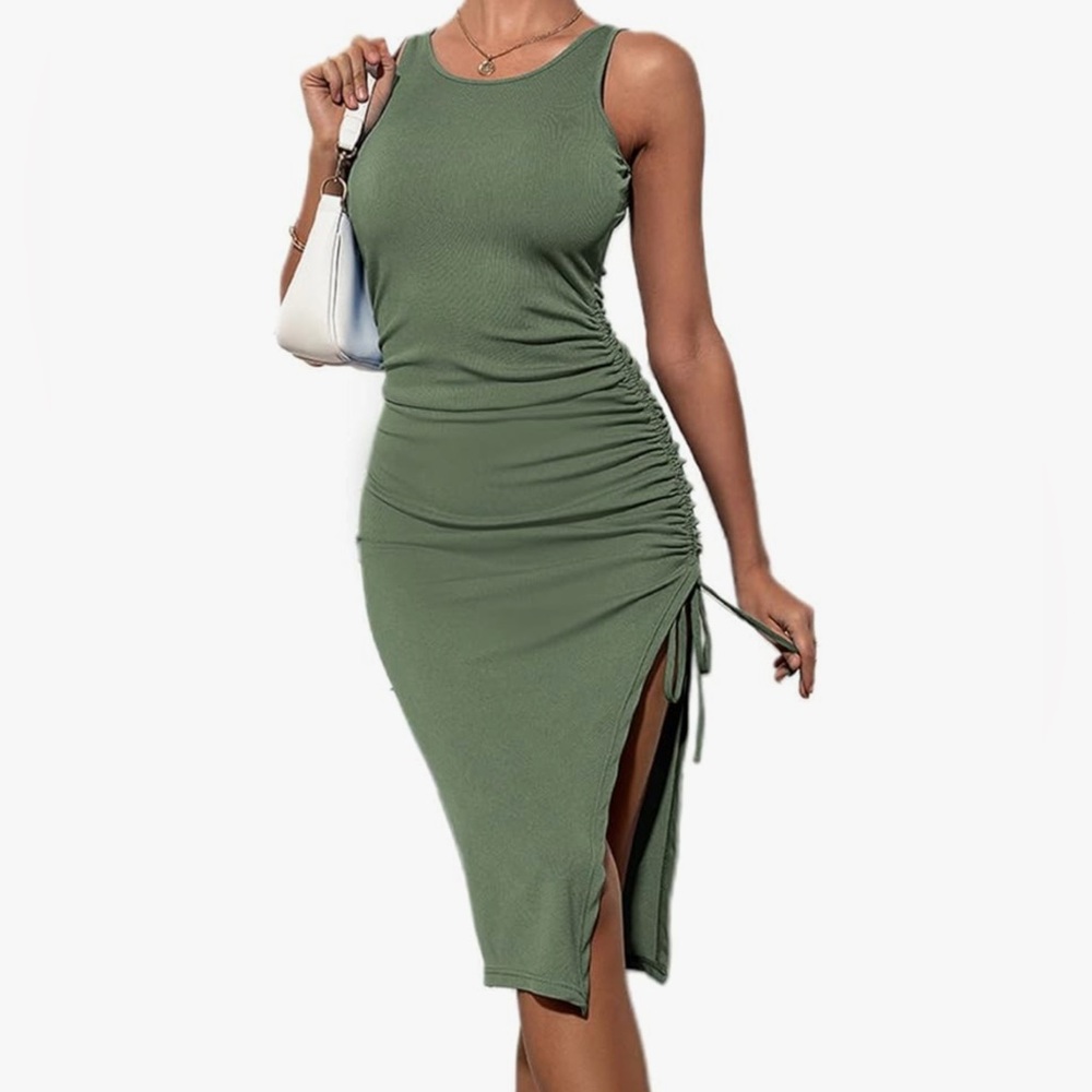 Green Asymmetrical Bodycon Dress Sleeveless - Large